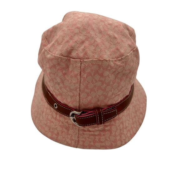 Coach Women's Pink Signature Logo Bucket Hat Leather Trim - Picture 3 of 9